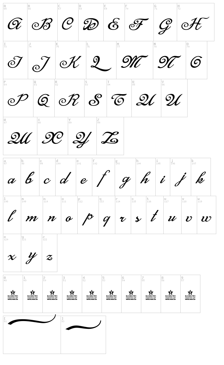 Mistery Curse font map